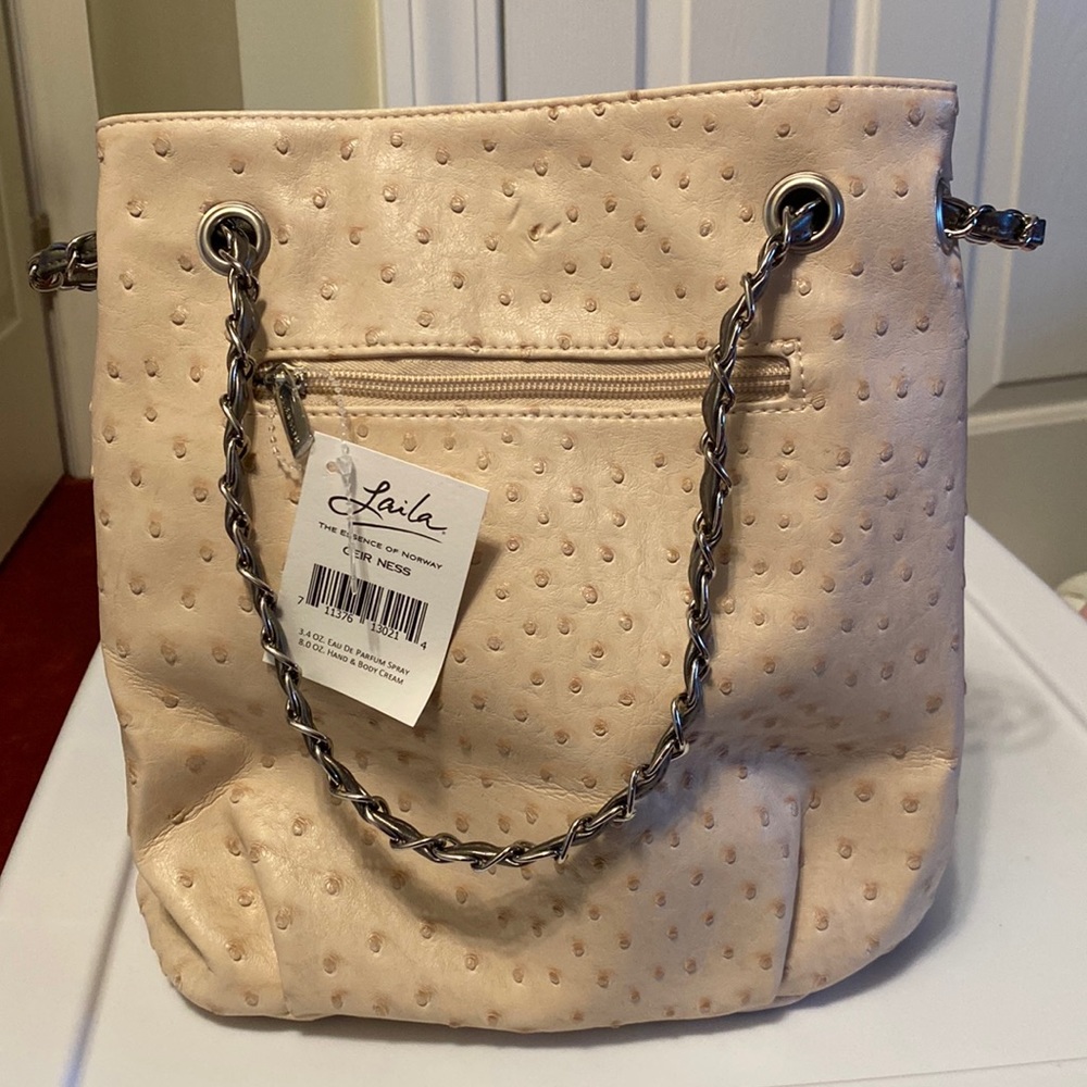 Laila Geir Ness pale pink and pewter faux ostrich leather shoulder bag